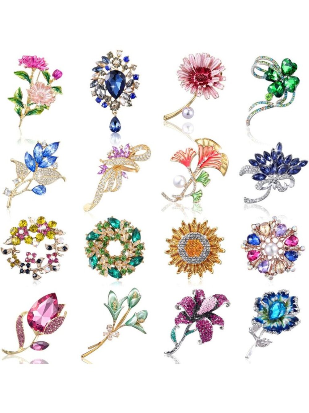 16 Pcs Vintage Rhinestone Animal & Plant Brooch Set - Perfect Gifts for Women
